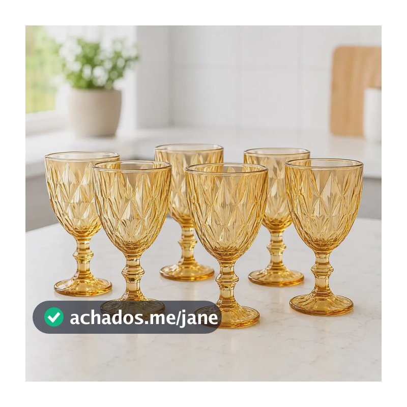Conjunto de 6 Taças Diamond Âmbar de Vidro Para Água e Vinho 300ml – Tattoo Style