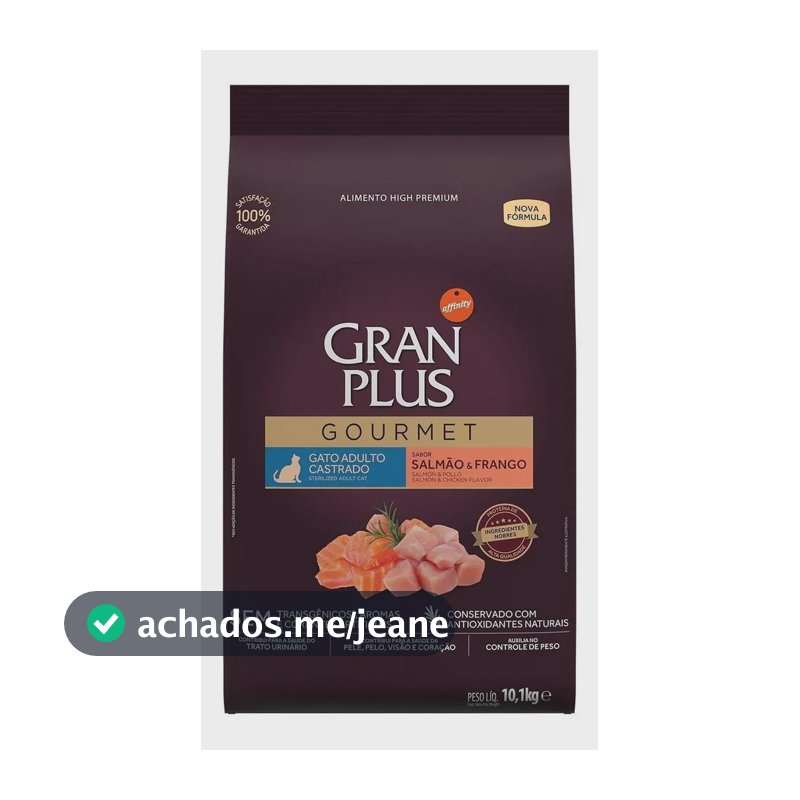 Alimento Gran Plus Gourmet para gato adulto Castrado sabor salmão e frango de 10.1 kg