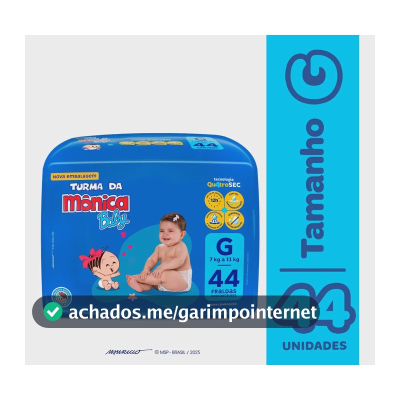 Fralda Turma Da Mônica Baby Mega G 44 Unidades G