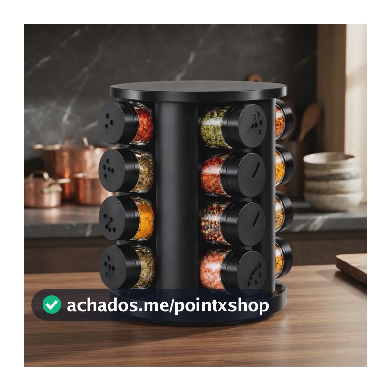 Porta-temperos Giratório Condimento 12 Potes Preto