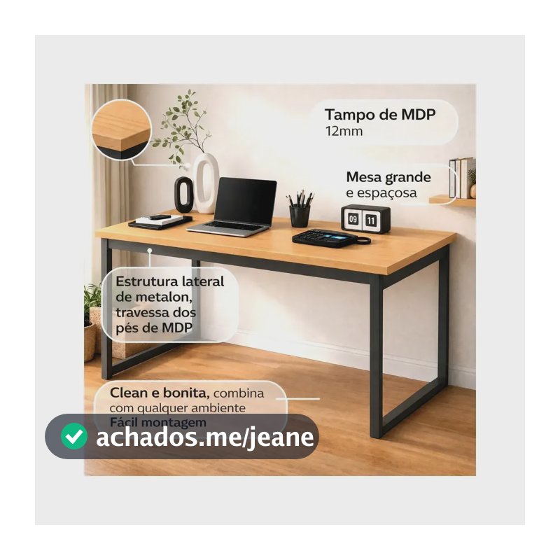 Mesa Escritório Industrial 150x60 Estrutura Ferro Reforçado Home Office
