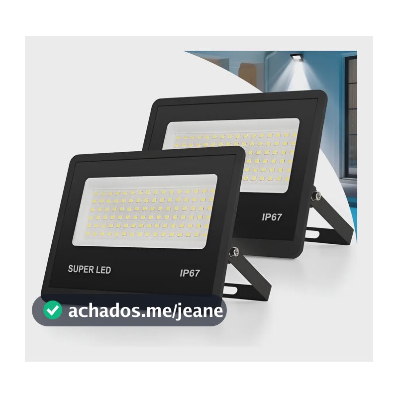 Kit 2 Refletor Led 300w Holofote Bivolt Ip67 Externas 6500k 127/220v Preto Branco-frio