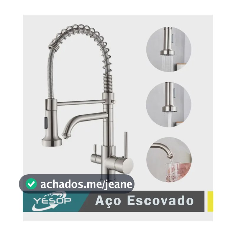 Torneira de bancada com saída de filtro para cozinha gourmet quente e frio misturador monocomando aço inoxidável cozinha bancada pia gourmet luxo aço escovado Yesop