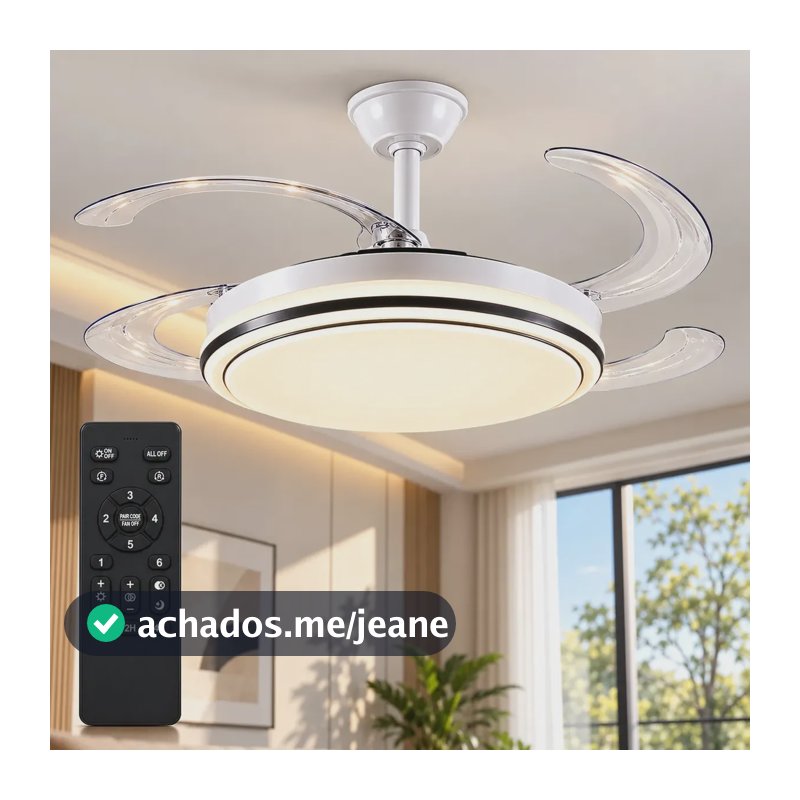 Ventilador de Teto com Luz LED Retrátil para Sala e Quarto, Plafon Silencioso e Moderno com Controle Remoto Tieesa