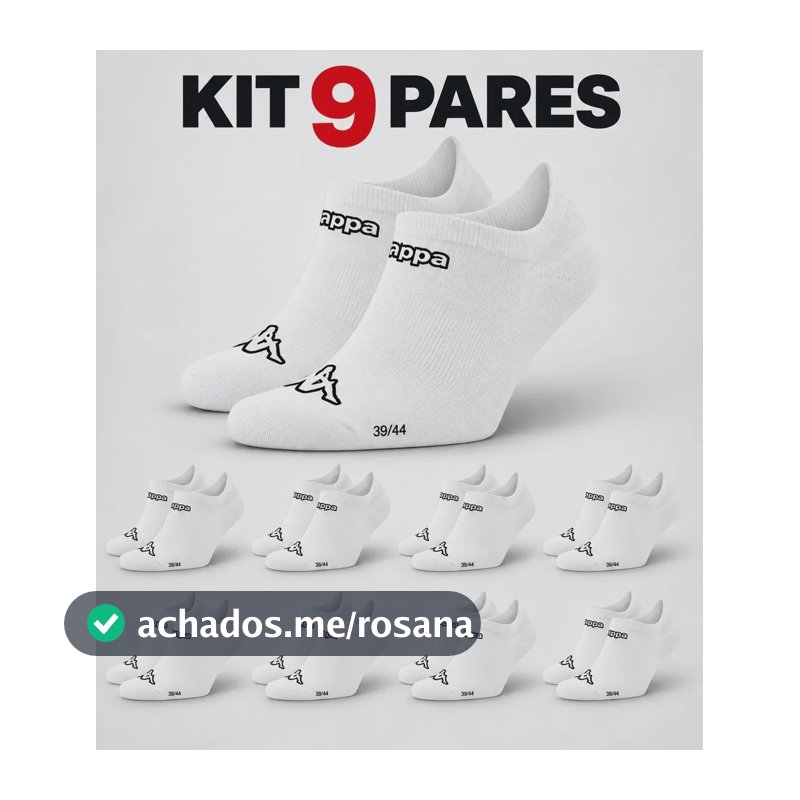 Kit 9 Pares Meias Kappa Sapatilha Soquete Invisível Original Branco 38-43