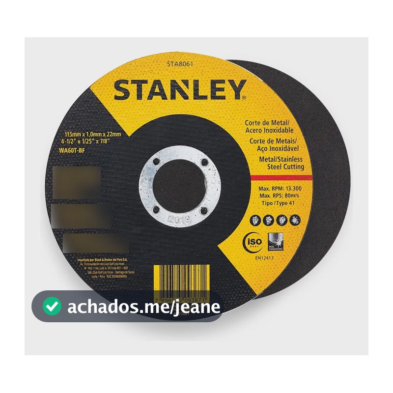 Kit 10 Discos Corte Stanley Aço Inox Alumínio Ferro 115mm Amarelo E Preto