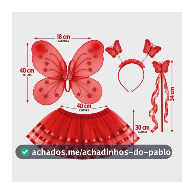 Kit Fantasia Borboleta Infantil Asa, Saia, Tiara E Varinha