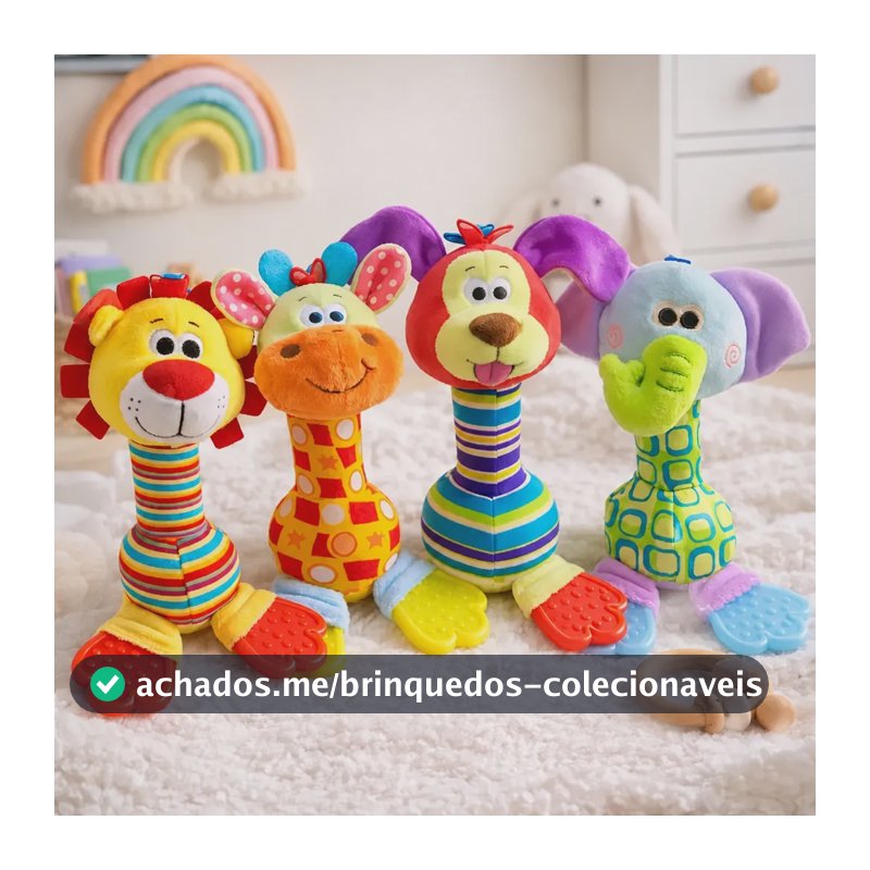 Brinquedo Chocalho Mordedor Bebê Sensorial Infantil Pelucia Leão