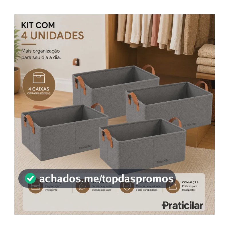 Kit com 4 Caixas Organizadoras Roupas Íntimas Multiuso Guarda Roupa Camisetas Calças Meia