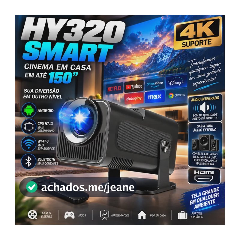 Projetor Vlx Hy320 Mini 4k Wi-fi Preto Bluetooth Android Preto 127/220v