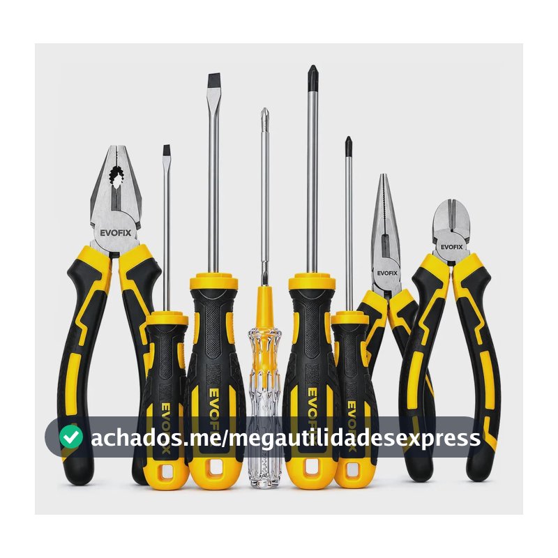 Kit Ferramentas 8 Peças Evofix Alicates Chaves De Fenda e Phillips Testador De Voltagem