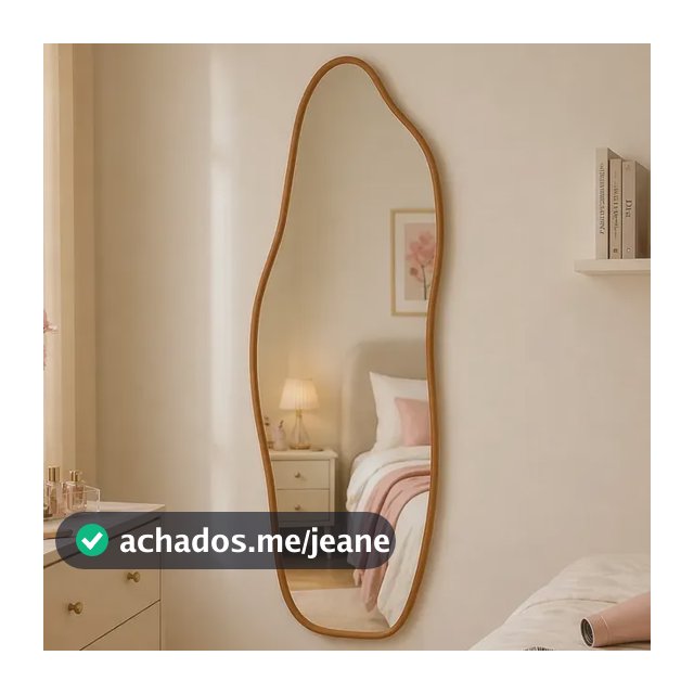 Espelho Orgânico 70x30cm Moldura De Couro Caramelo Decorativos Sala Premium Luxo Closet Corpo Inteiro Para Quarto Sala Camarim Hall Moderno Reforçado Prime Vmex