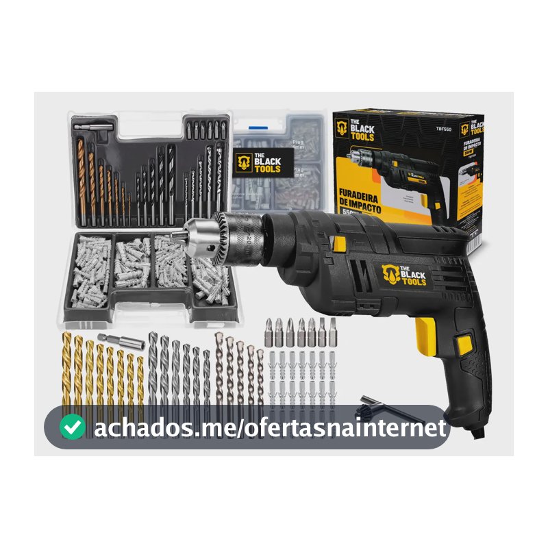 Furadeira De Impacto 3/8 10mm 550w Profissional Com Kit Brocas Buchas E Bits 300 Peças 220v The Black Tools