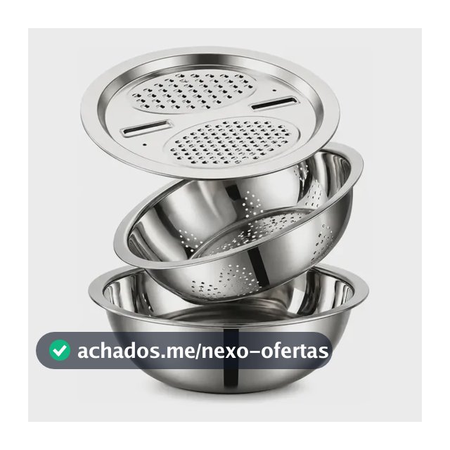 Kit Tigela Inox 6 em 1 com Escorredor e Ralador Cortador Bowl Multifuncional Macarrão Alimentos
