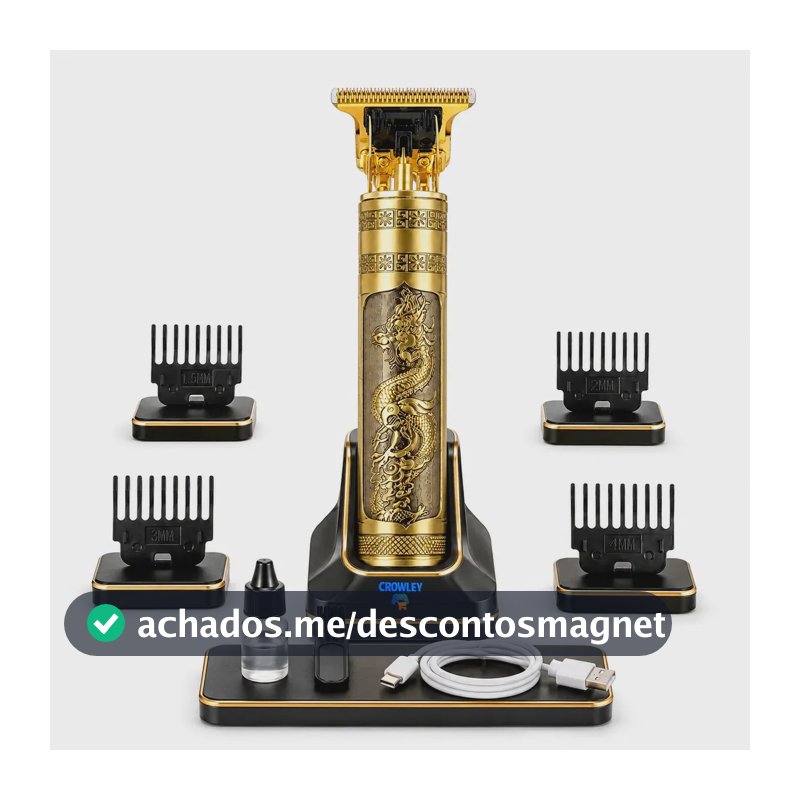 Maquina Maquininha Dragao Acabamento Cortar Cabelo Aparador Barba Pelos Elétrica Sem Fio Recarregavel - Crowley