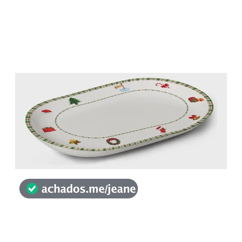 Travessa Natalina Jingle Bells Cerâmica 34cm Alleanza Branca
