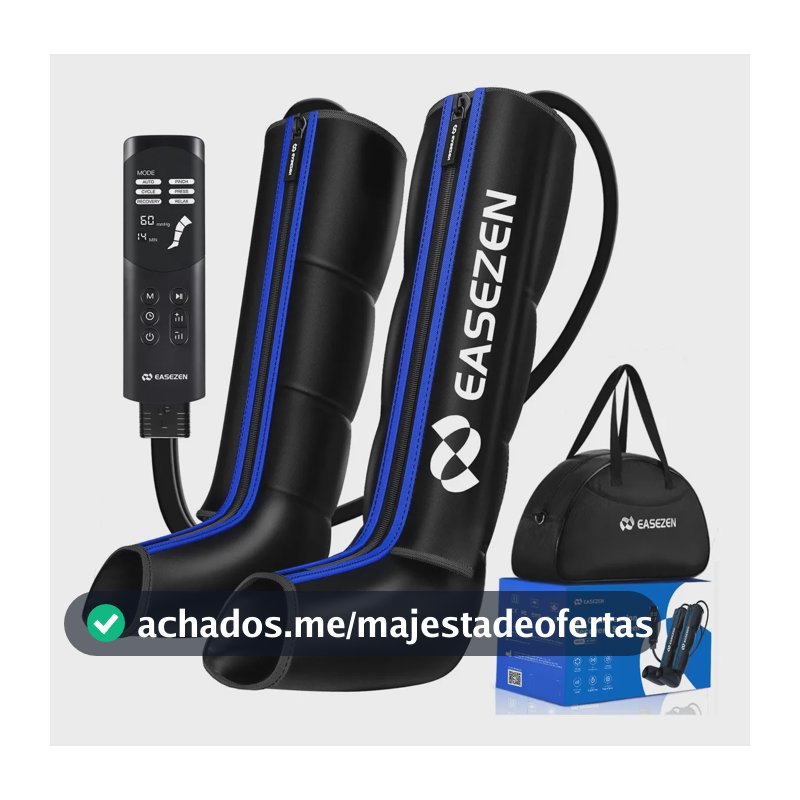 Bota De Compressao Pneumatica Massageador Pes Easezen 6 Modos Médio Preto/azul Azul/preto