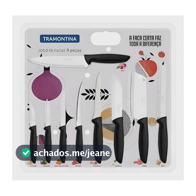Jogo De Facas Inox 9 Peças Plenus Preto Tramontina