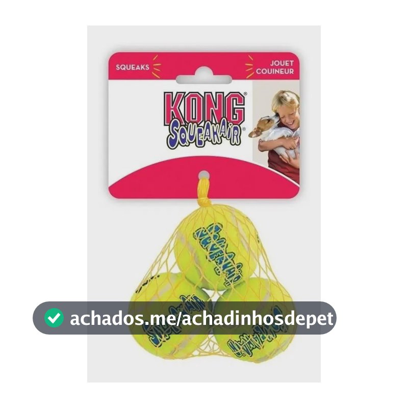 Kit 3 Bolas Tênis Kong Squeakair X-Small Com Apito Para Cães Cor Amarelo