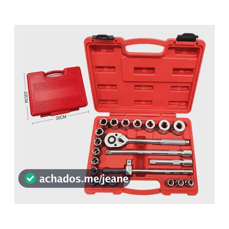 Jogo de Soquetes Estriados (para Porcas Sextavadas) 1/2 Pol 22 Peças 8 a 32mm CR-V, Chave Catraca, Kit Mecânica Automotiva