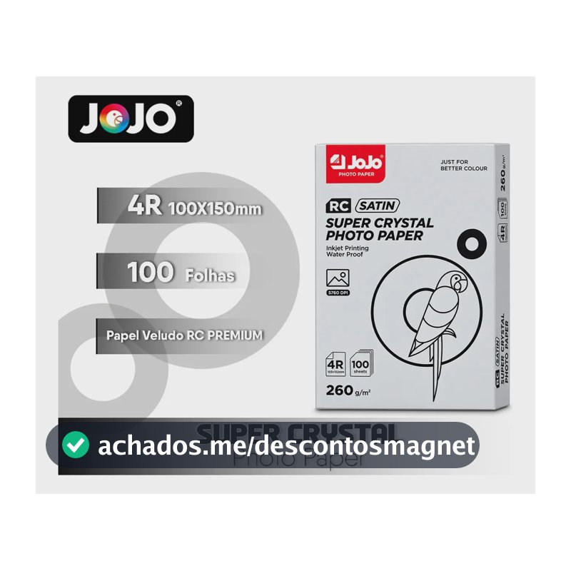 Papel Fotográfico 260g 10x15 A6 Super Cristal Veludo 100f Cor Branco