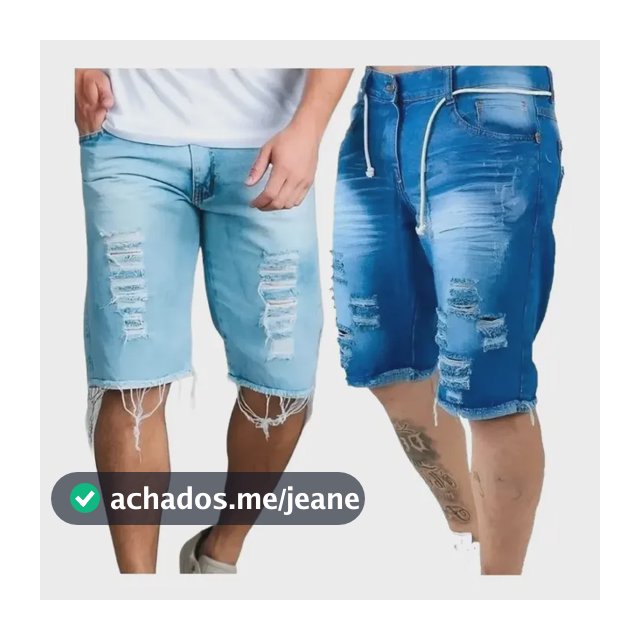 Kit 2 Bermuda Jeans Slim Lycra Premium Rasgada Masculina
