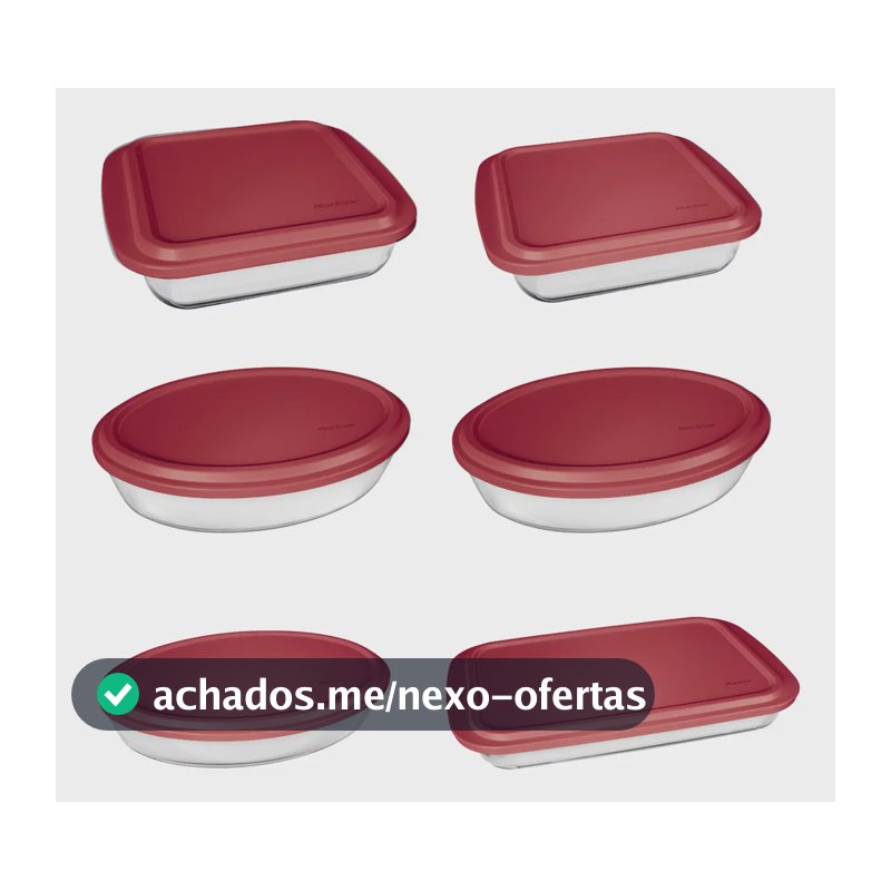 Conjunto Assadeiras 6 peças com Tampa Vermelha Marinex