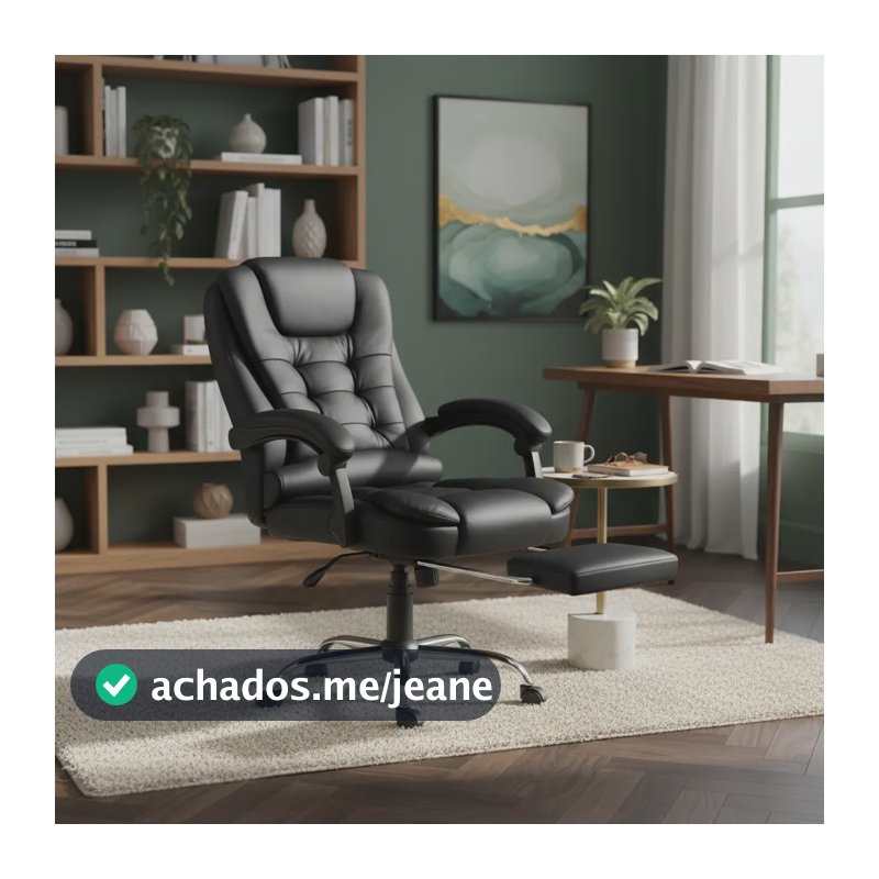 Cadeira De Escritório Itália Presidente Ergonômica Couro Sintético Encosto Ajustável Com Trava E Apoio Para Pés Cor Preta Luvinco