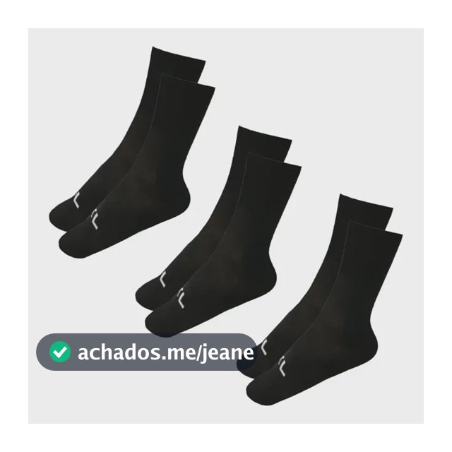 Kit 3 Pares Meias Esportiva Corrida Bike Academia Poliamida Preto 35 - 42