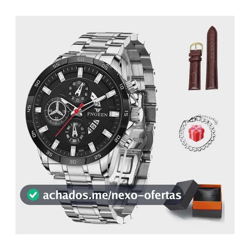Relógio Masculino Esportivo A Prova D'água Calendário Quartz Prateado