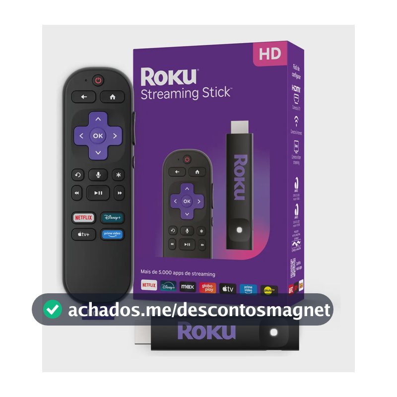 Roku Streaming Stick Para Tv Hd/fhd Controle Por Voz Preto De Voz
