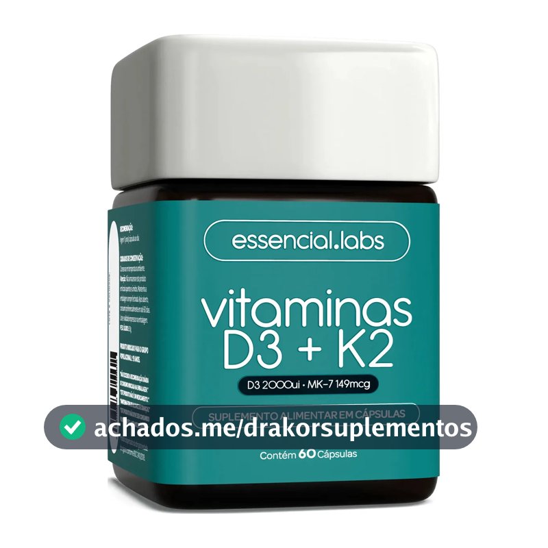VITAMINA D3 + K2 Menaquinona-7 - Fórmula com Máxima Concentração e Biodisponibilidade - 60 Cápsulas
