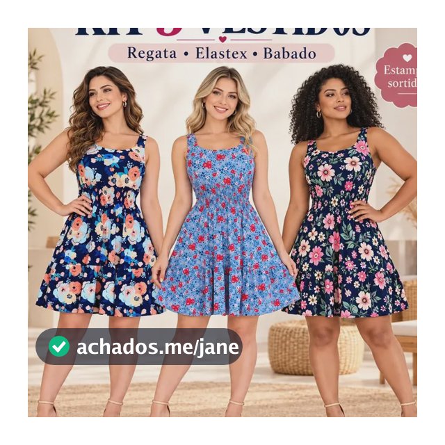 Kit 3 Vestidos Regata Elastex Babado Liganete Confortável