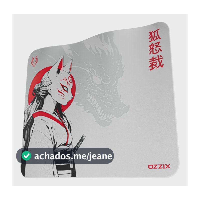 Mousepad Gamer Quadrado 49x42 Tsuki Arte Japonesa Kitsune Branco Tsuki