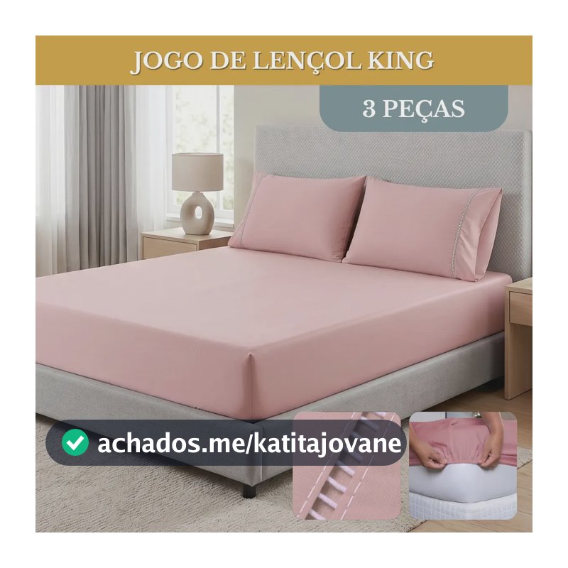 Jogo De Lençol Cama King Padrão 03 Peças 400 Fios C/ Elástico E Fronhas Ponto Palito Cor Rose