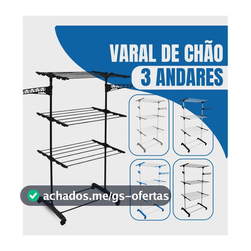 Varal de Chão Epsilon 3 Andares Dobrável com Rodas