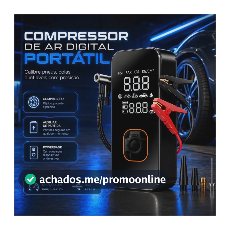 Bomba Elétrica Portátil Digital Para Encher Pneu De Carro Moto Bicicleta Inflador Automotivo Cor Preto