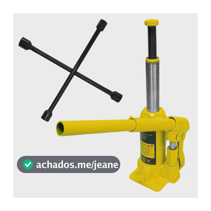 Kit Macaco Hidráulico Garrafa 2 Toneladas com Chave de Roda Cruz para Carro