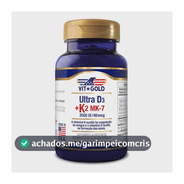 Vitamina K2 60mcg + D3 2000ui Vitgold 60 Capsulas