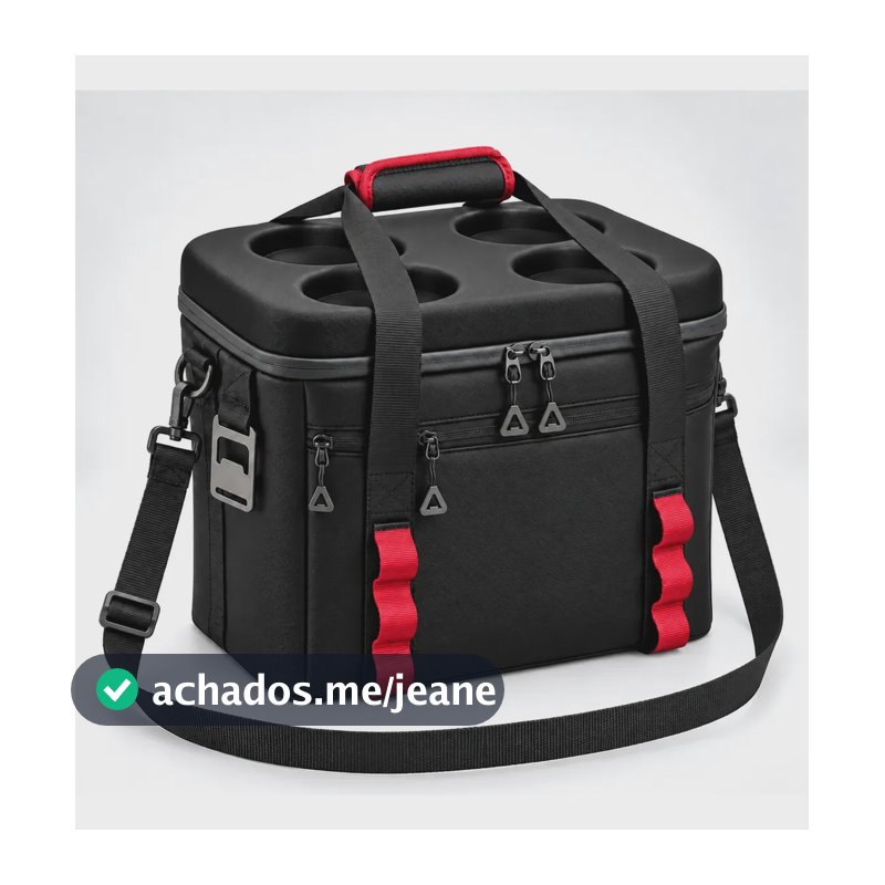 Bolsa Térmica Bebida Transversal Cerveja Cooler Couro Abrido Preto Vermelho