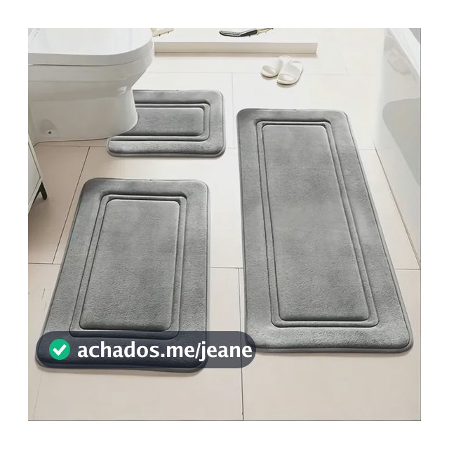 Jogo 3 Tapetes Banheiro Antiderrapantes Cinza Liso