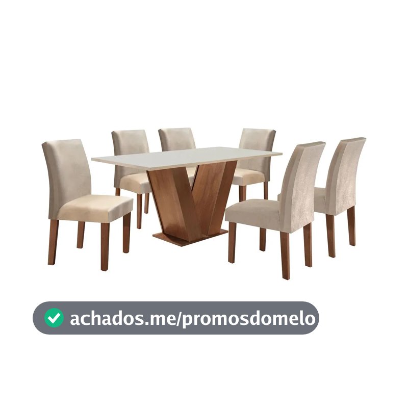 Conjunto Sala De Jantar Mesa Tampo Mdf 6 Cadeiras Espanha Fa Cor Chocolate/off White