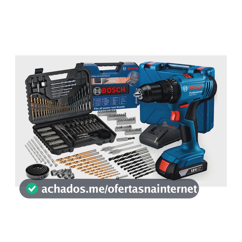 Parafusadeira E Furadeira De Impacto A Bateria 18v Bosch Gsb 183-li Maleta Com Kit Brocas E Bits Profissional 103 Peças