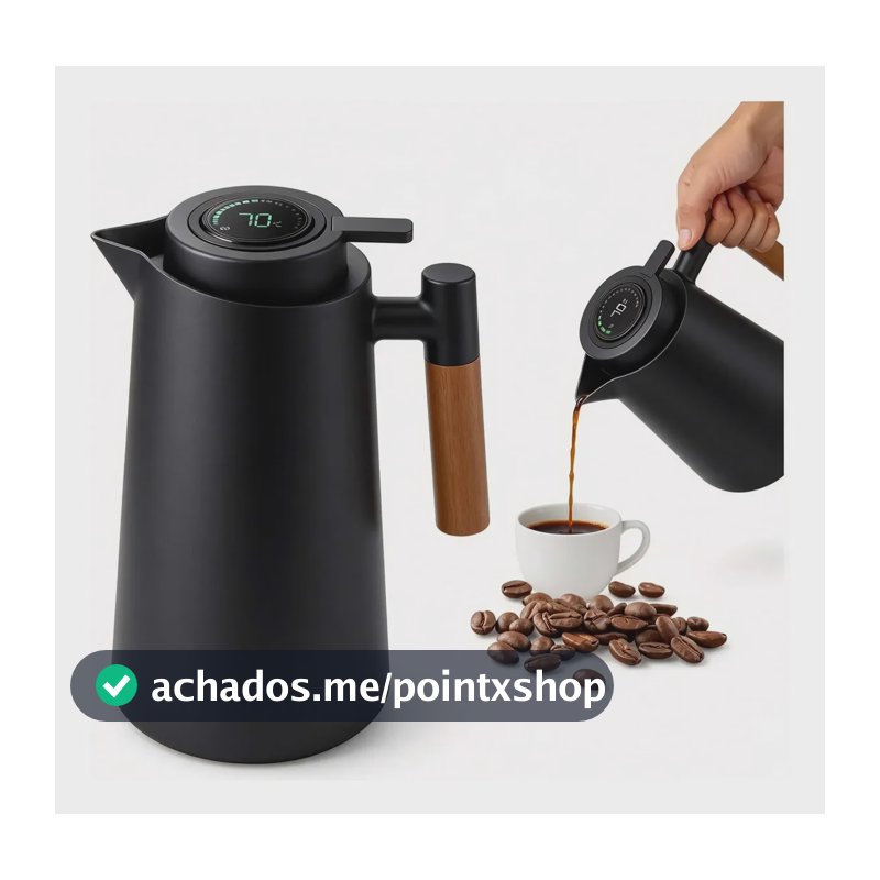 Garrafa Térmica Termômetro Digital Led Para/ Café/chá 1l Preto