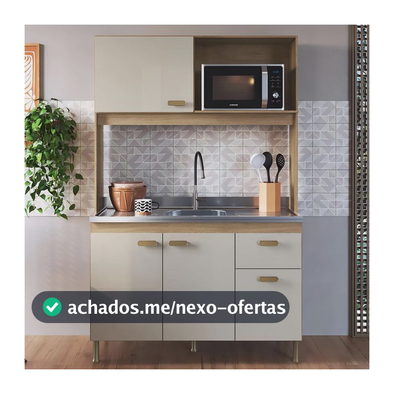 Indekes Cozinha Compacta Veneto 120cm 4 Portas 1 Gaveta Castani/Off White