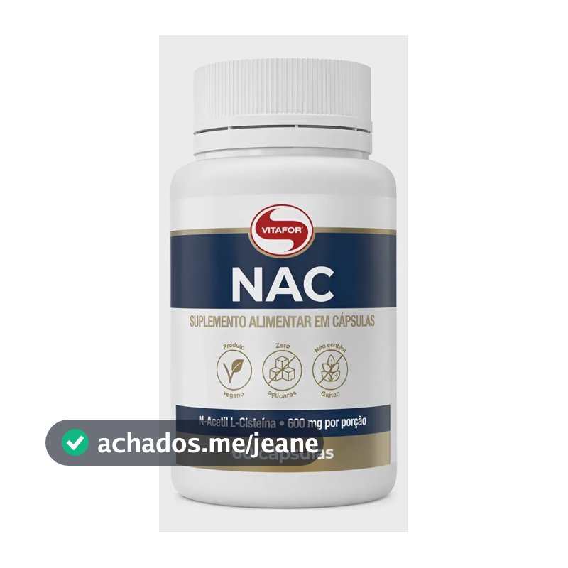 Nac 600mg 60 Capsulas Vegano Glutationa Vitafor Suplemento Alimentar Nac  Sem Sabor