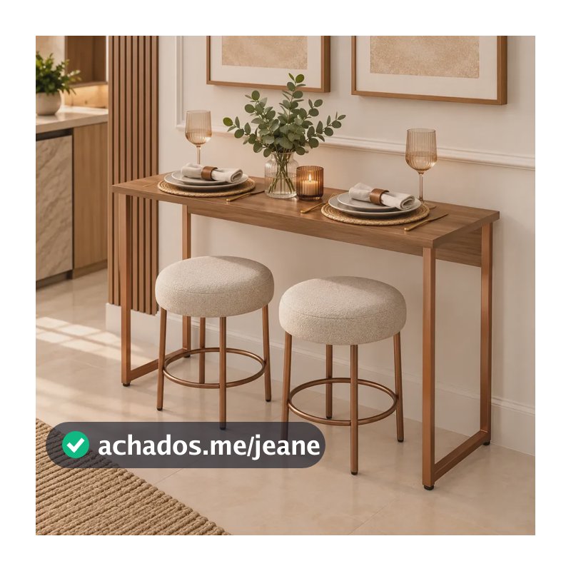 Mesa De Jantar Apartamento Compacta 2 Lugares Industrial Aço Marrom Cobre