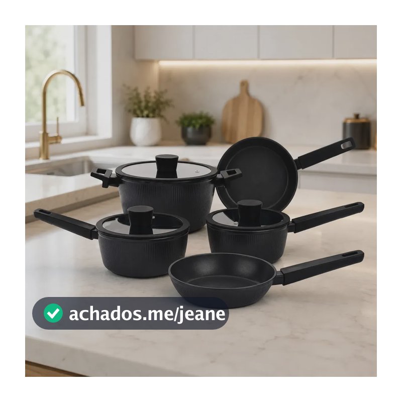 Jogo Panelas Indução Antiaderente Cerâmica Manhattan Premium Preto