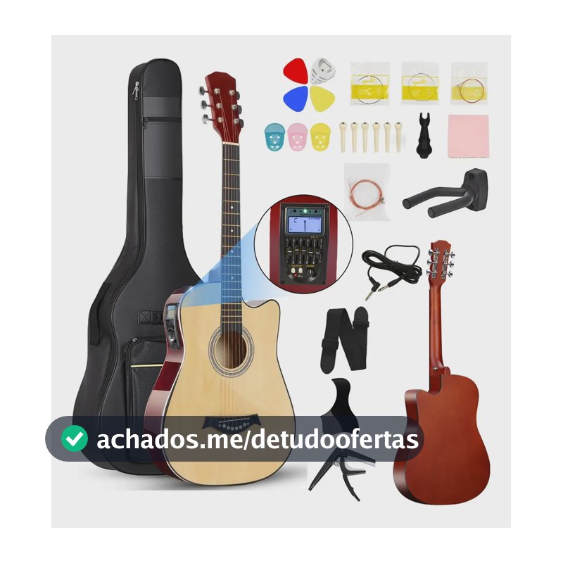 Kit 38 In Violão Acústico Eletroacústica Con Afinador Integradas + Estojo Para Destros Com Afinador Cor Natural