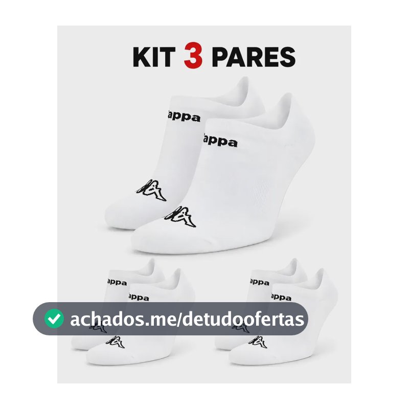 Kit 3 Pares Meias Kappa Sapatilha Soquete Invisível Original Branco 38-43